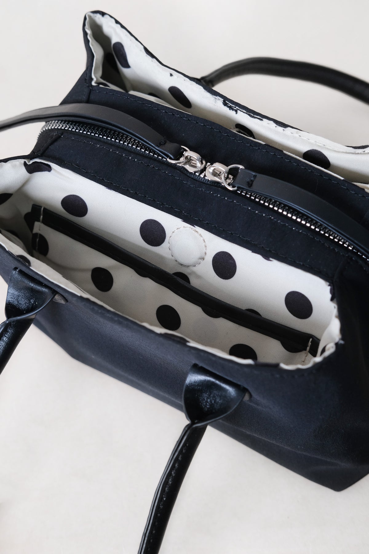 Mini Classic Flow Vegan Leather Tote - Black + Polkadots
