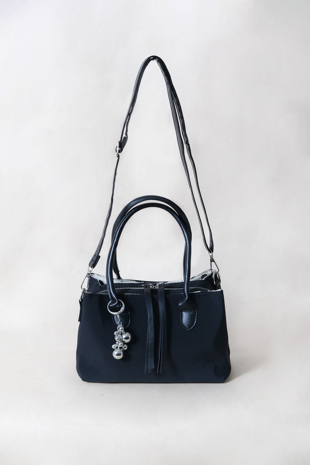 Mini Classic Flow Vegan Leather Tote - Black + Polkadots