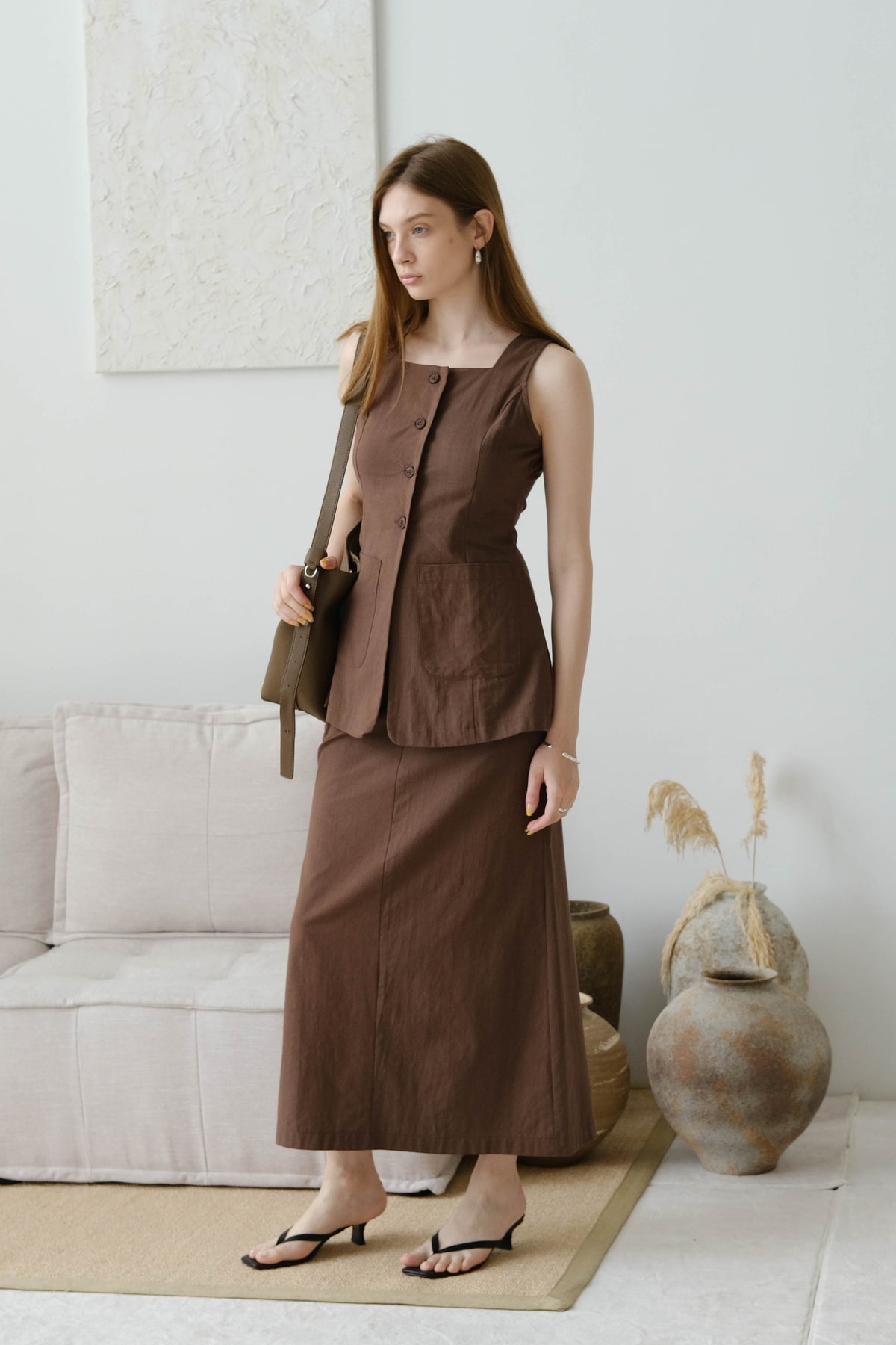 French High-End Pencil Skirt In Dark Brown