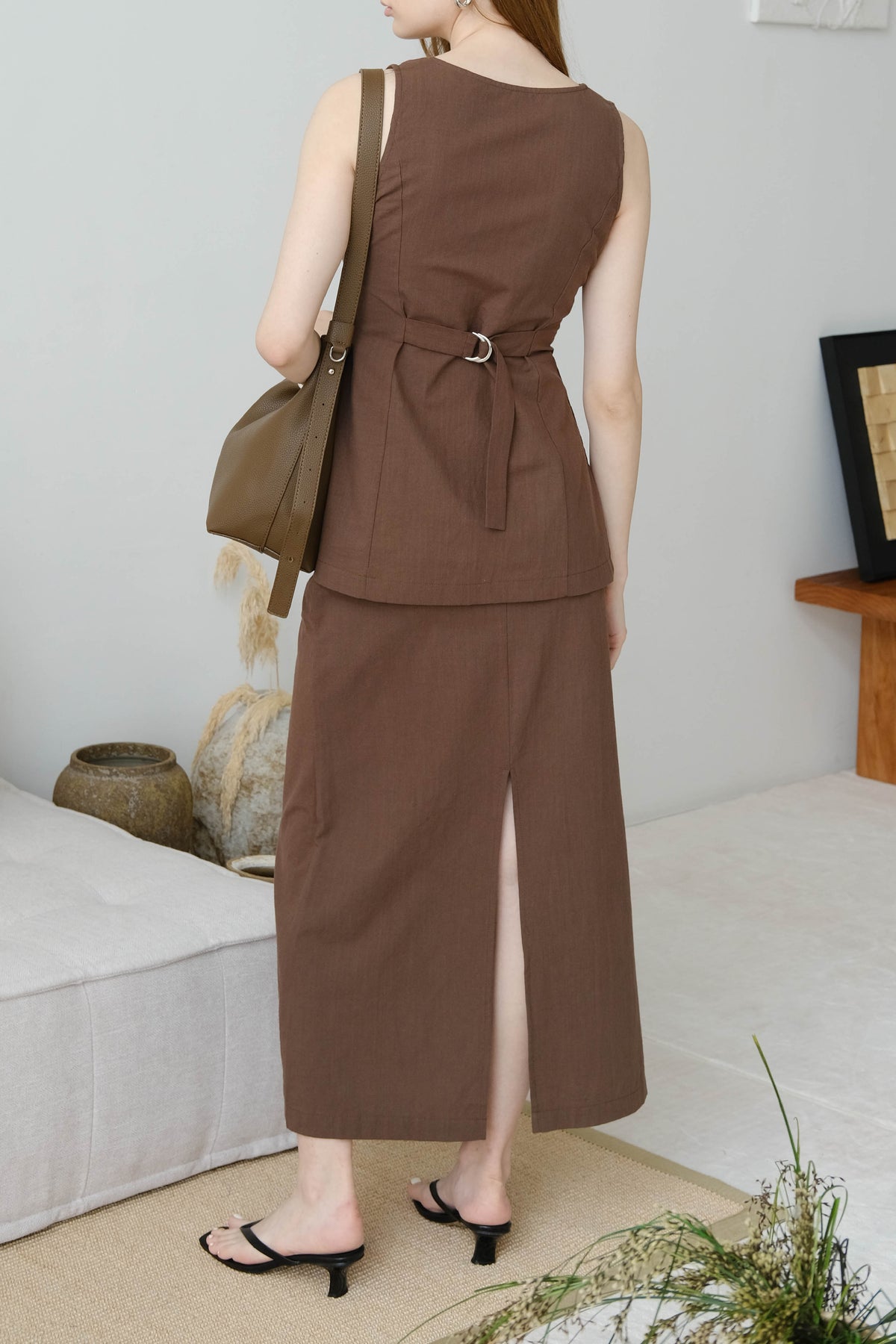French High-End Pencil Skirt In Dark Brown