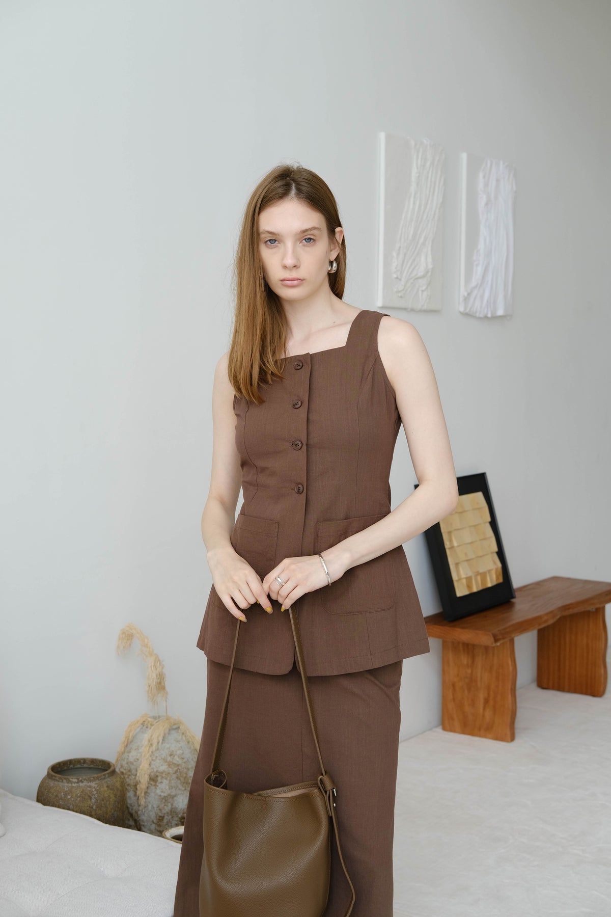 French High-End Pencil Skirt In Dark Brown