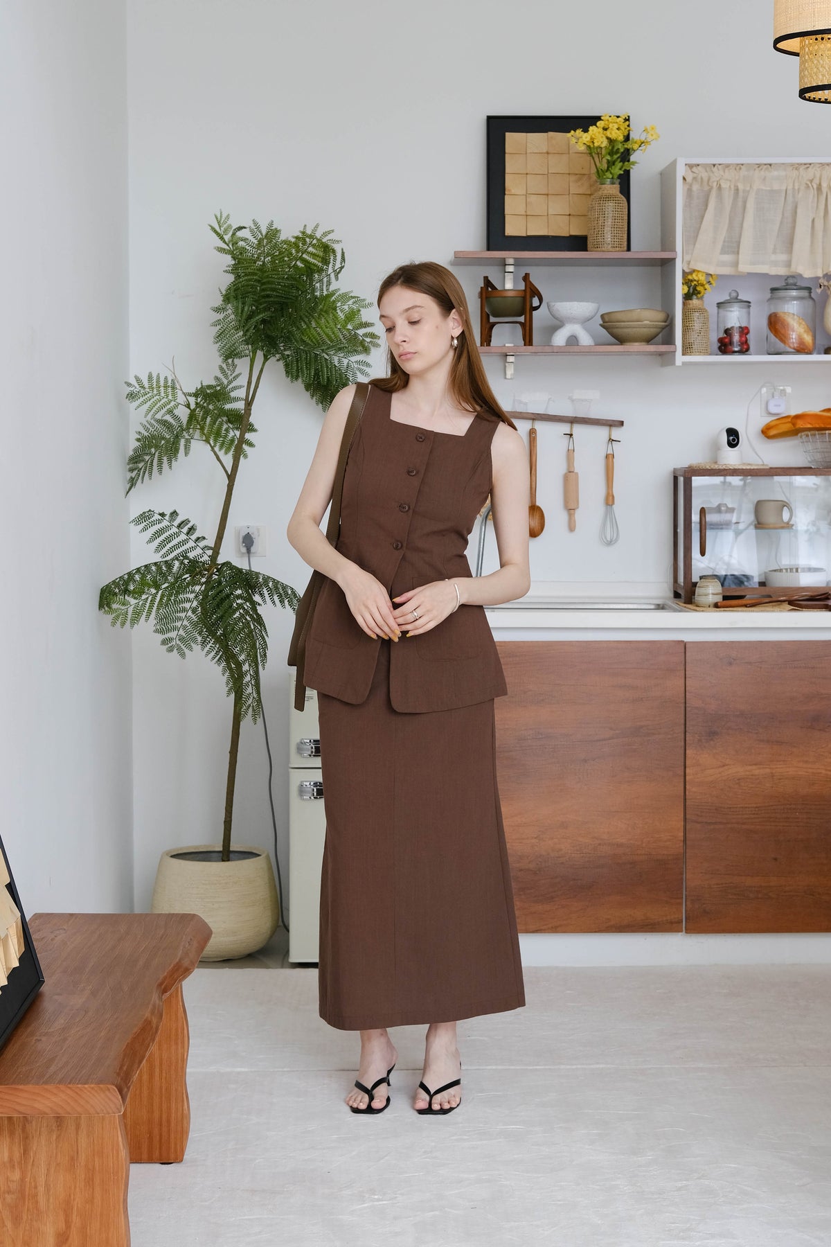 French High-End Pencil Skirt In Dark Brown