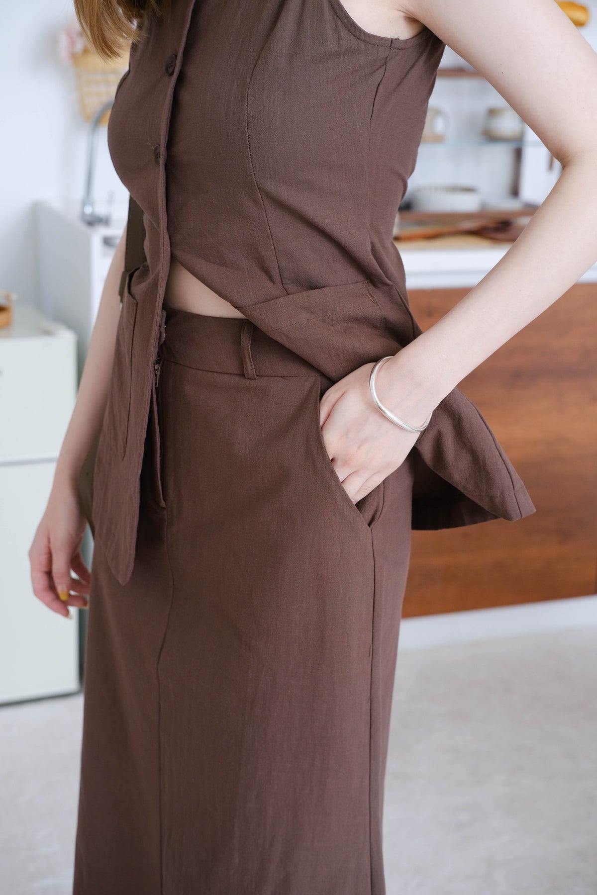 French High-End Pencil Skirt In Dark Brown