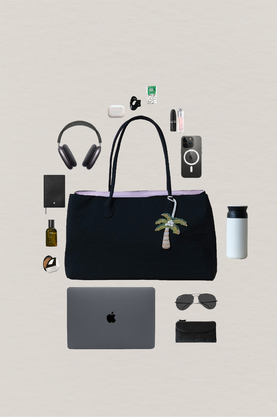 Classic Flow Nylon Tote - Black Pink (With Charm)
