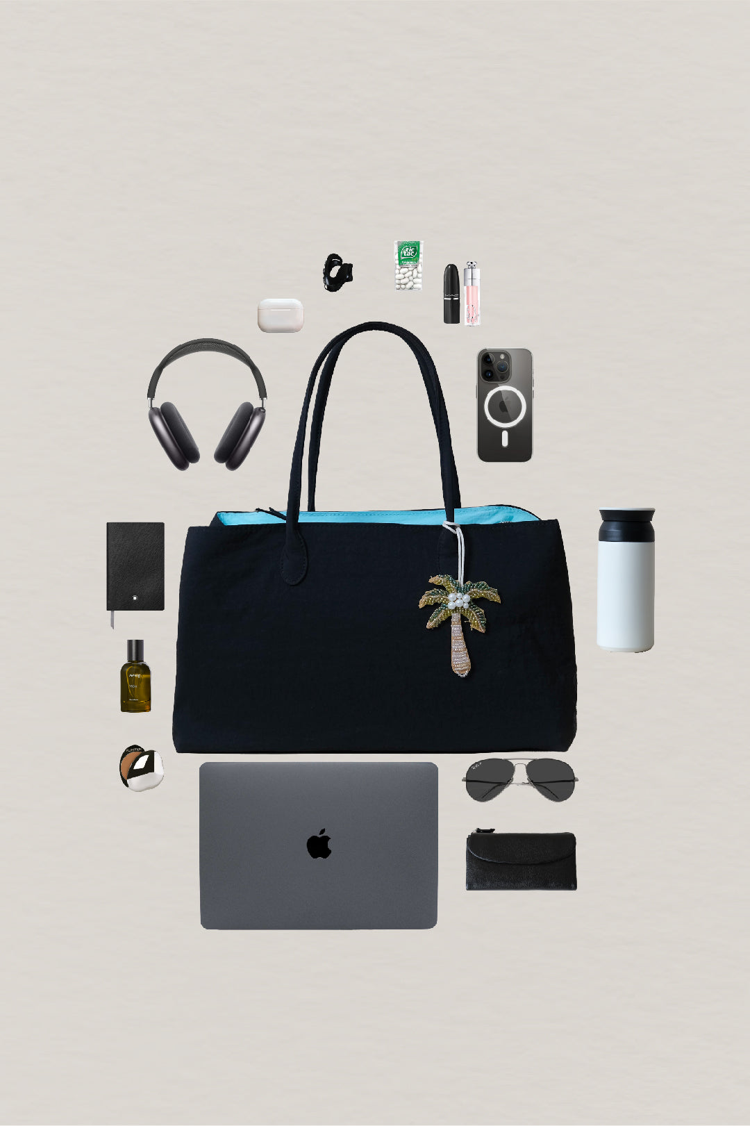 Classic Flow Nylon Tote - Black Blue (With Charm)