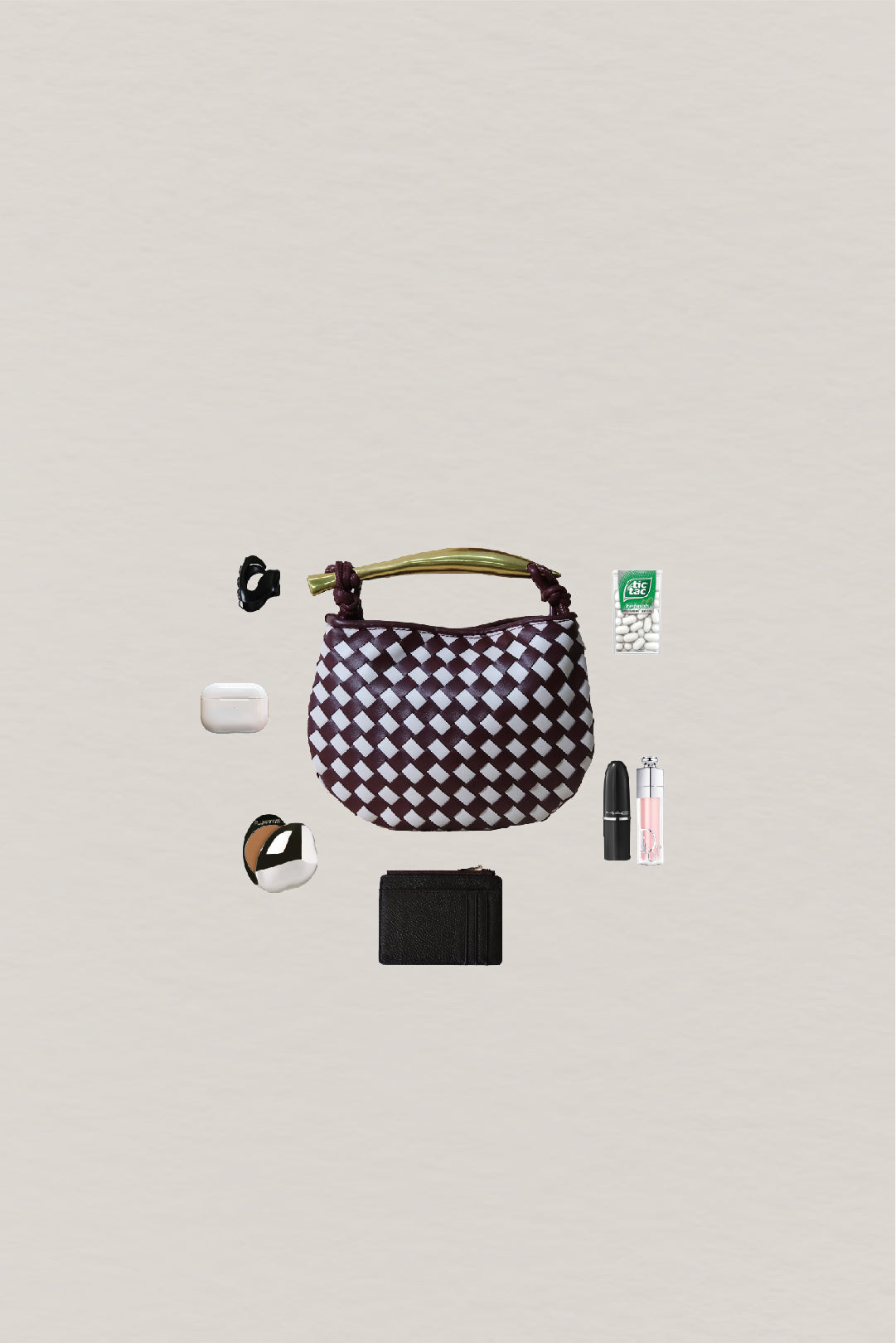 Mini Artisan Classic Dumpling Bag - Burgundy & Ivory Plaid