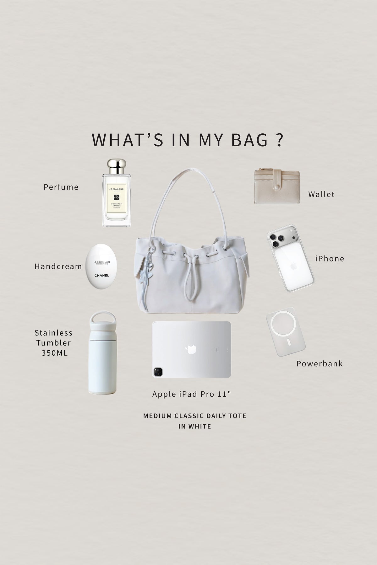 Medium Classic Daily Tote - White (With Charm)