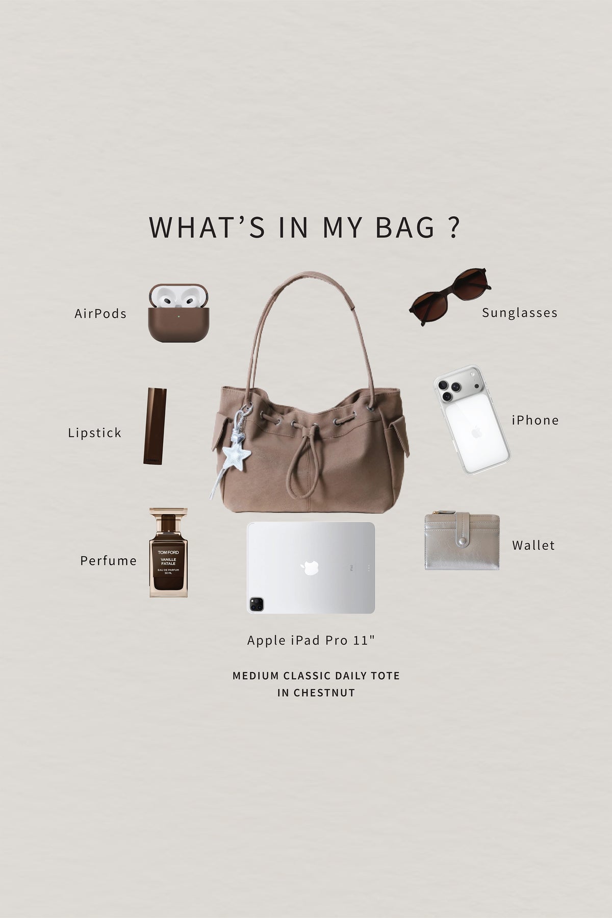 Medium Classic Daily Tote - Chestnut (With Charm)