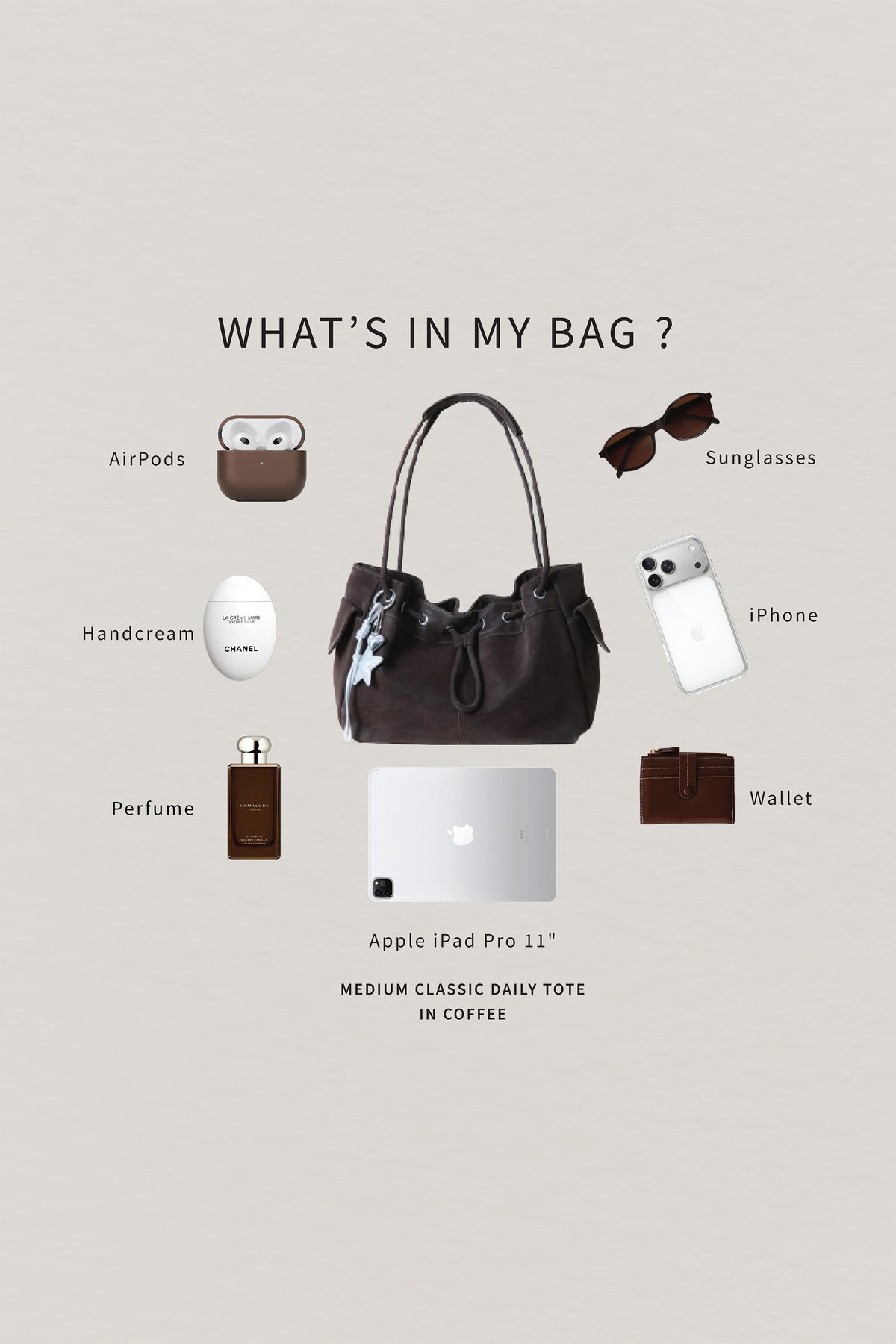 Medium Classic Daily Tote - Coffee (With Charm)