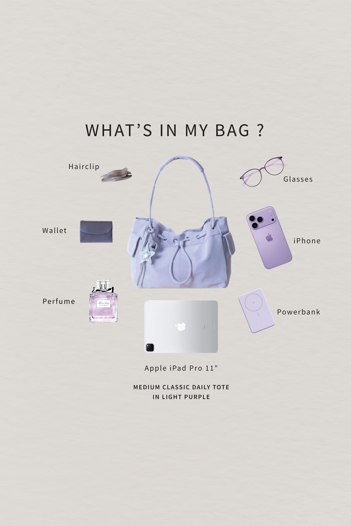 Medium Classic Daily Tote - Light Purple (With Charm)