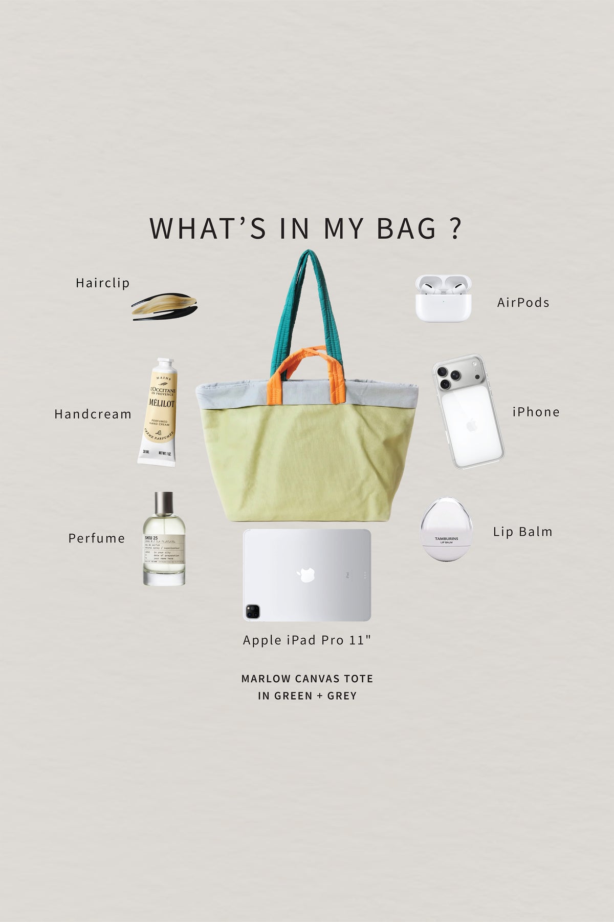 Marlow Canvas Tote - Green + Grey