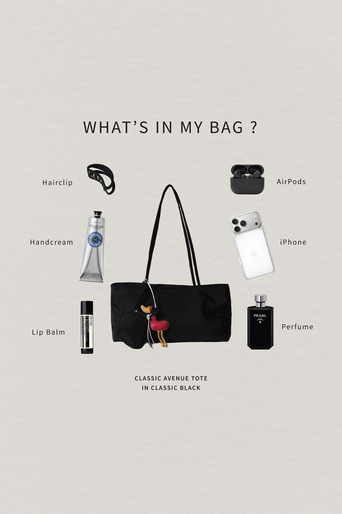 Classic Avenue Tote - Classic Black (With Charm)