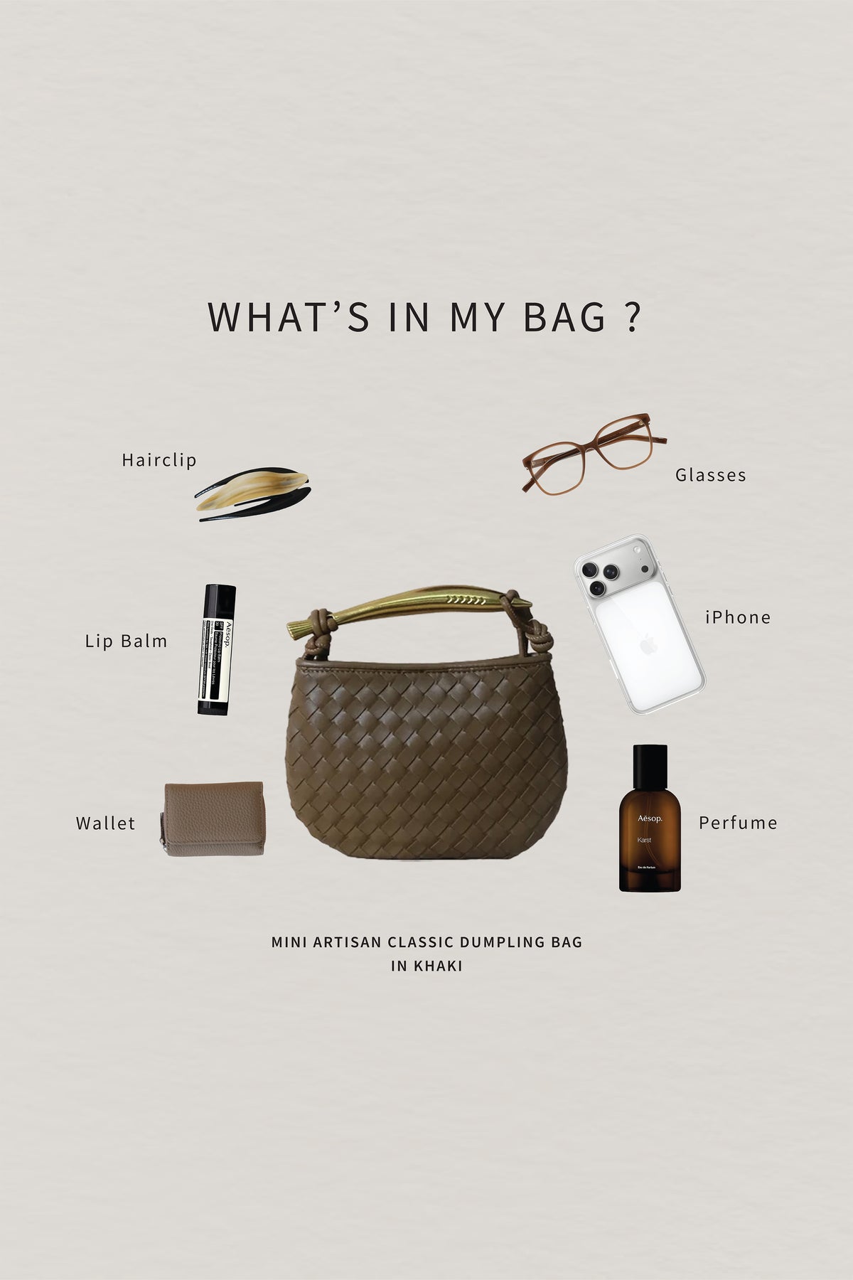 Mini Artisan Classic Dumpling Bag - Khaki
