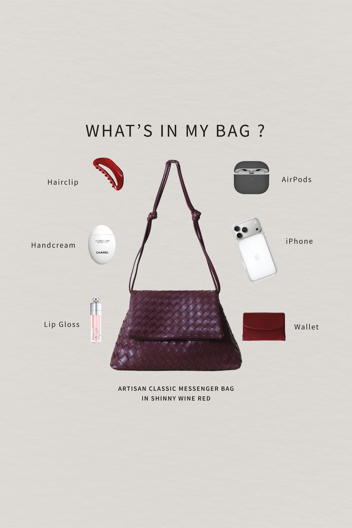 Artisan Classic Messenger Bag - Shinny Wine Red