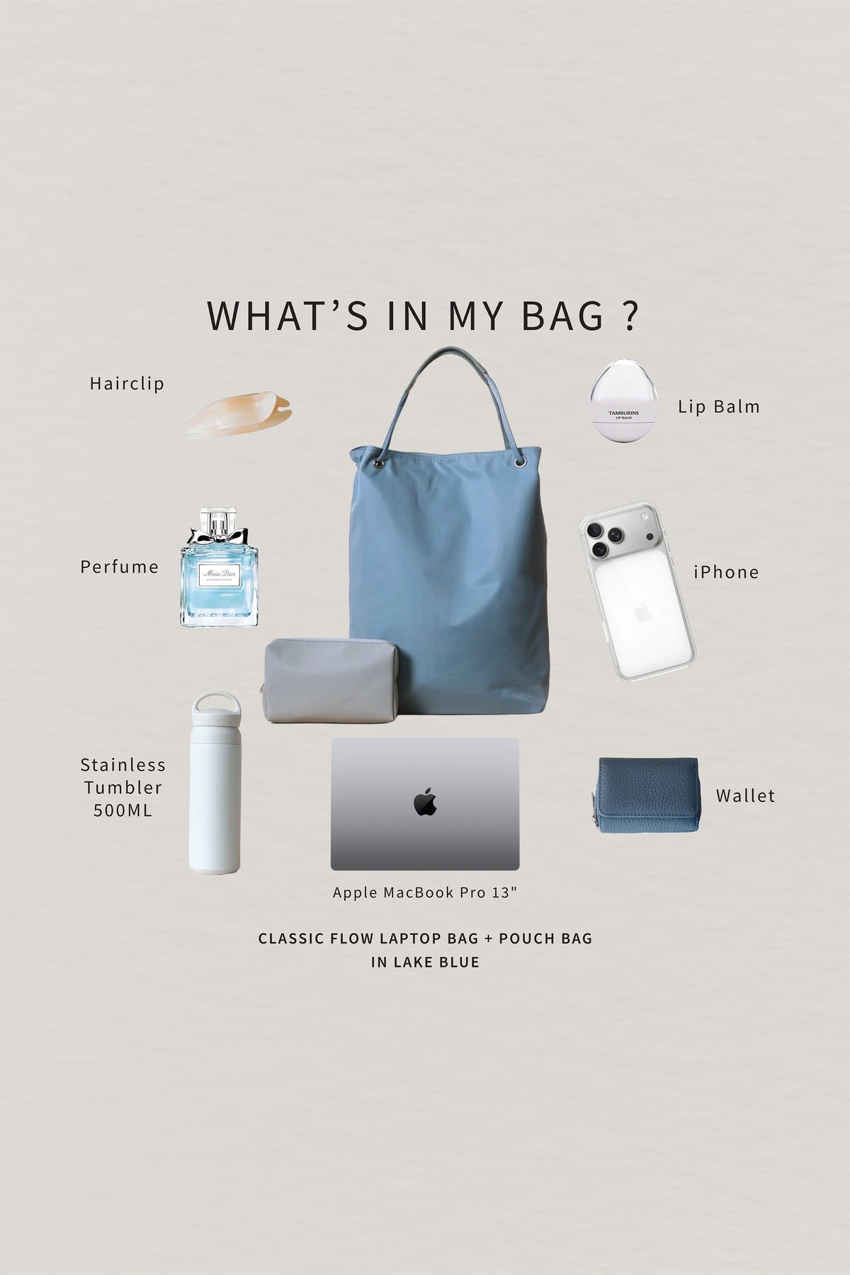 Classic Flow Laptop Bag + Pouch Bag In Lake Blue