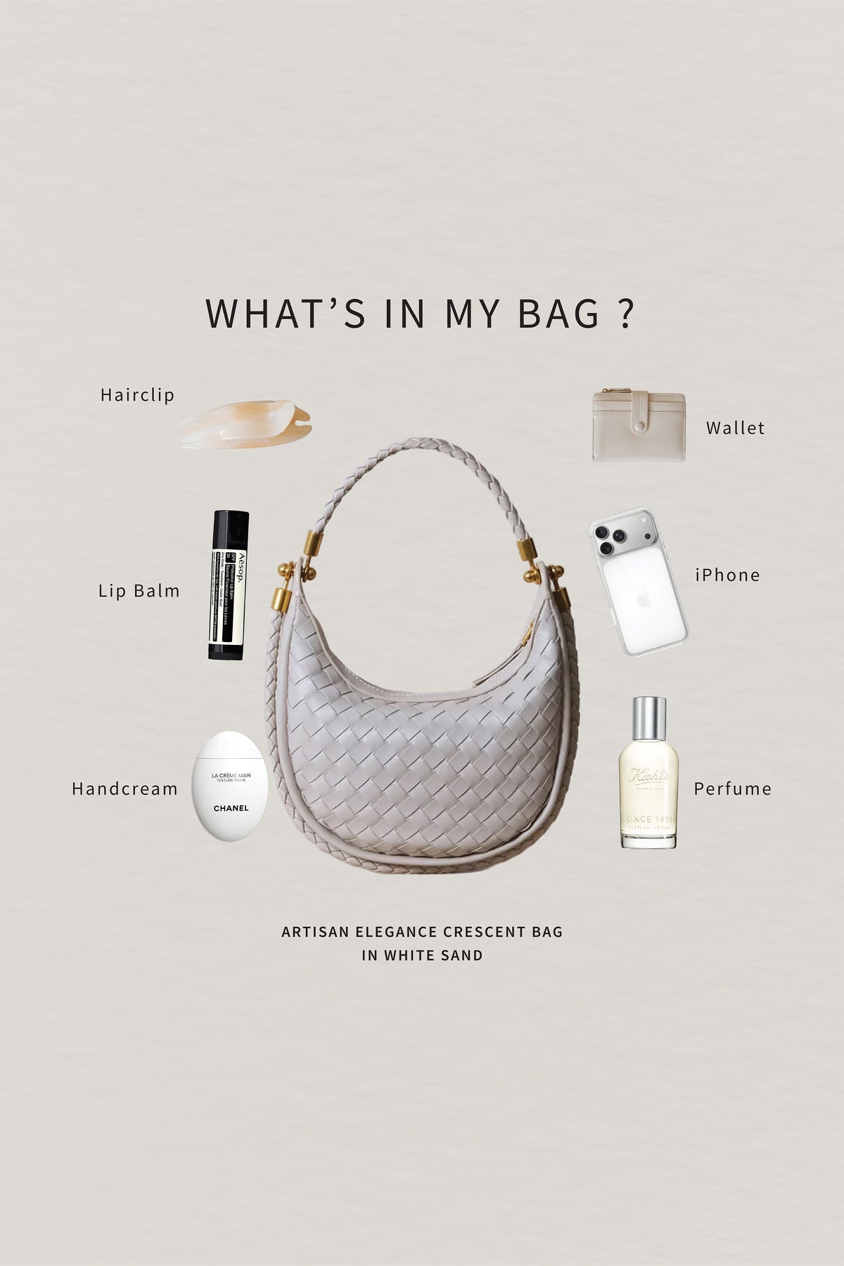 Artisan Elegance Crescent Bag - White Sand
