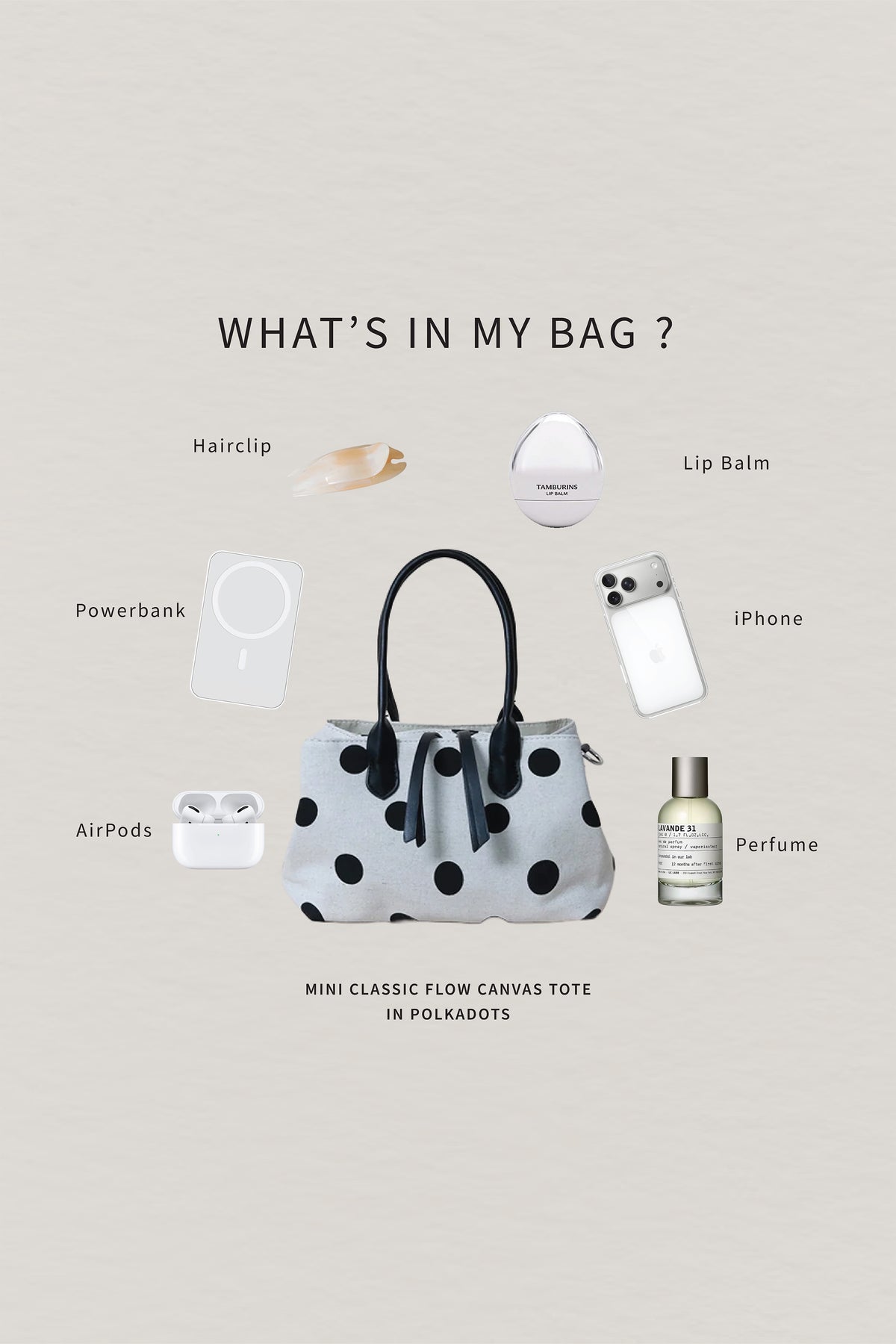 Mini Classic Flow Canvas Tote - Polkadots