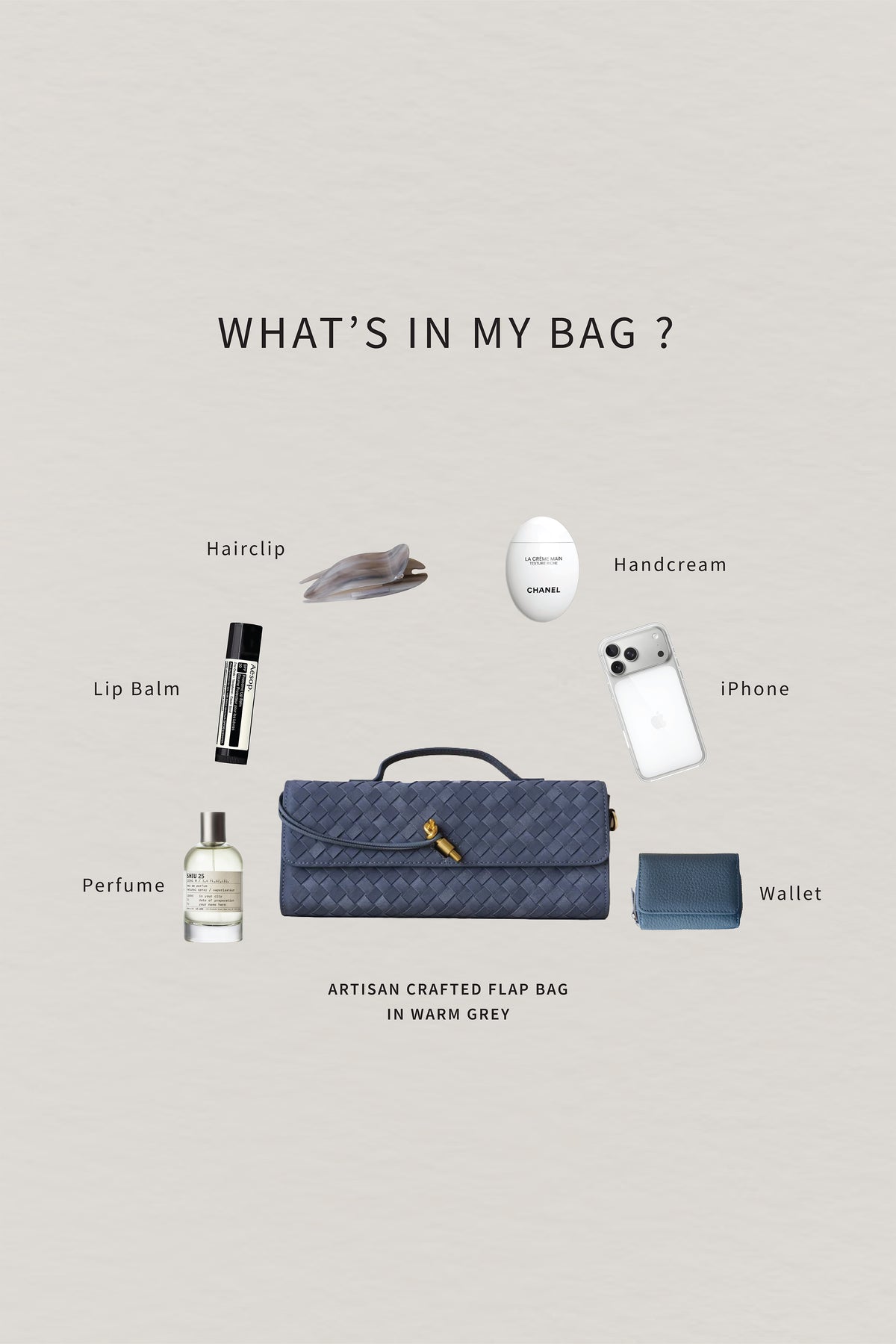 Artisan Crafted Flap Bag - Warm Grey
