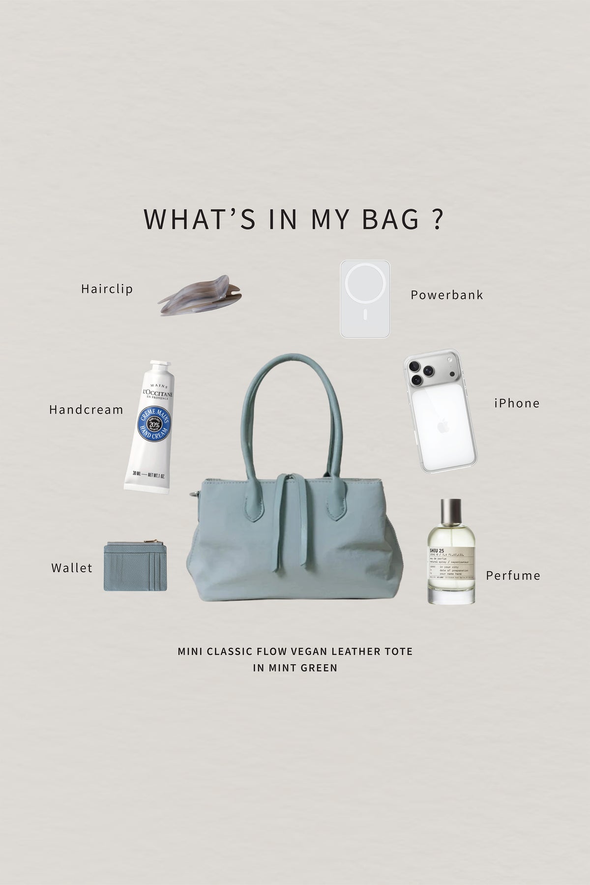 Mini Classic Flow Vegan Leather Tote - Mint Green