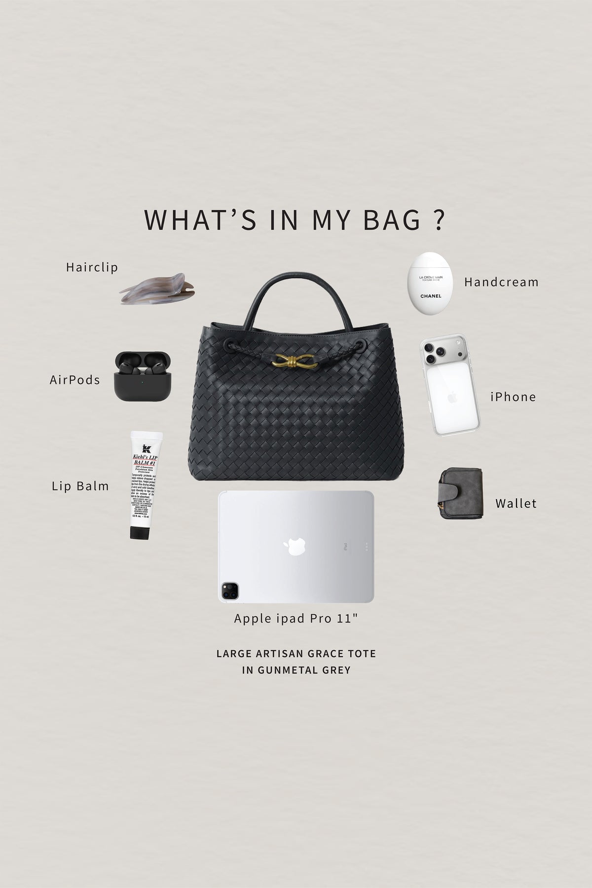 Large Artisan Grace Tote - Gunmetal Grey