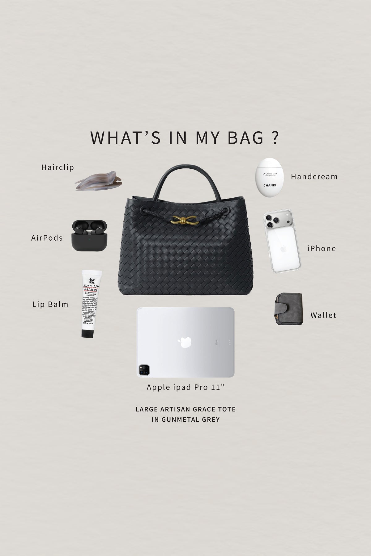 Large Artisan Grace Tote - Gunmetal Grey