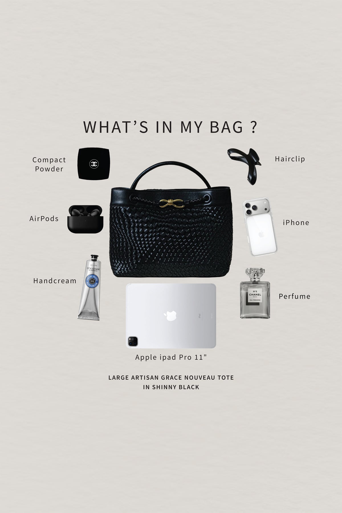 Large Artisan Grace Nouveau Tote – Shinny Black