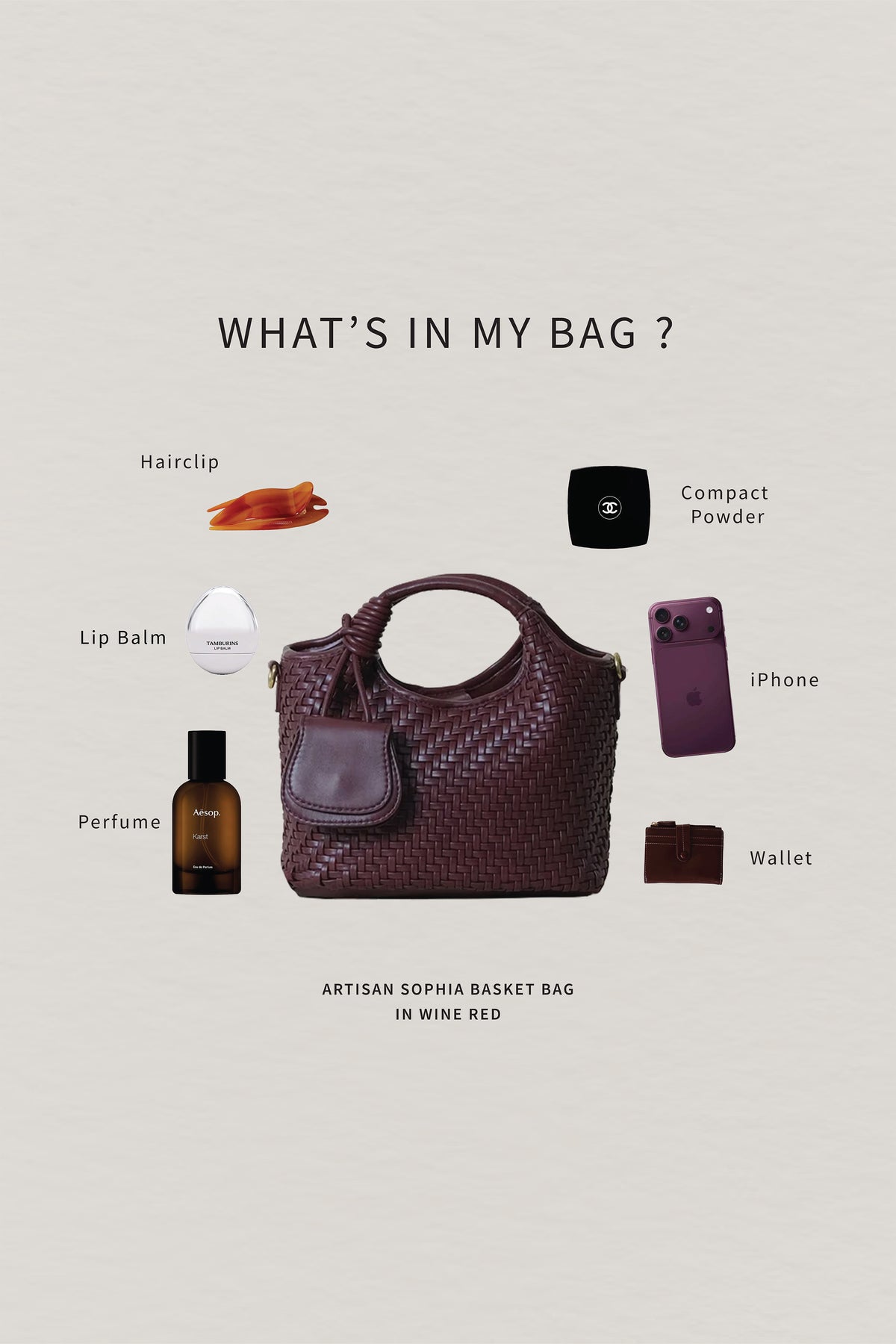 Artisan Sophia Basket Bag - Wine Red
