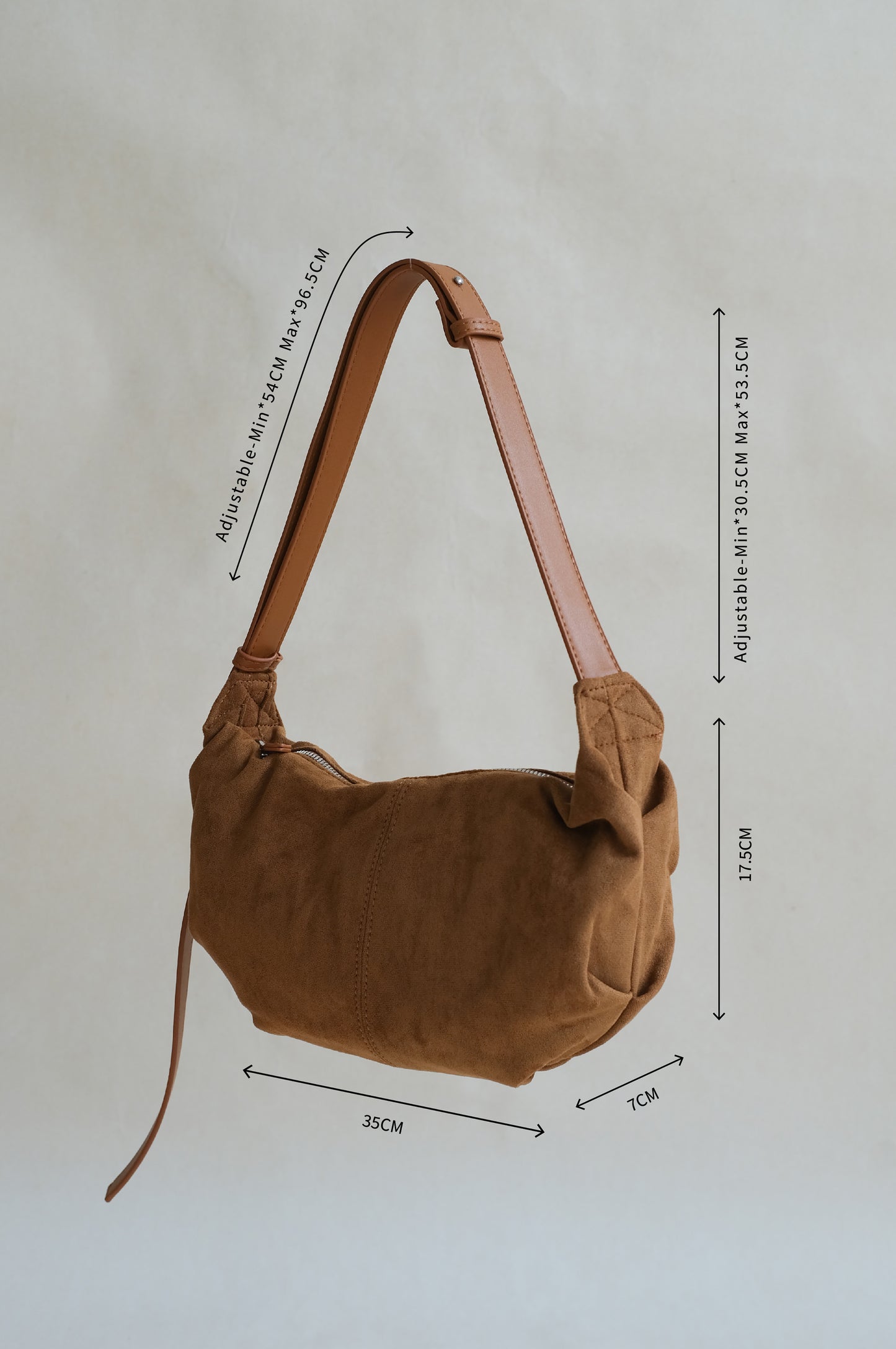 Vintage suedette dumpling bag in camel