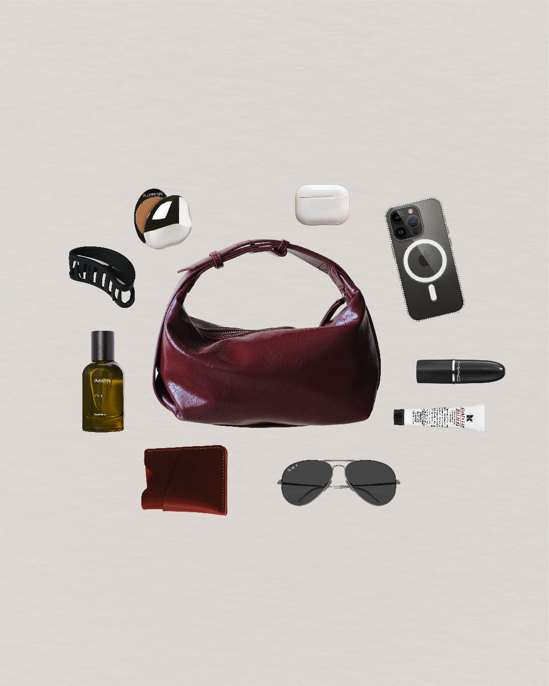 French Retro Lunch Box Bag In Wine Red