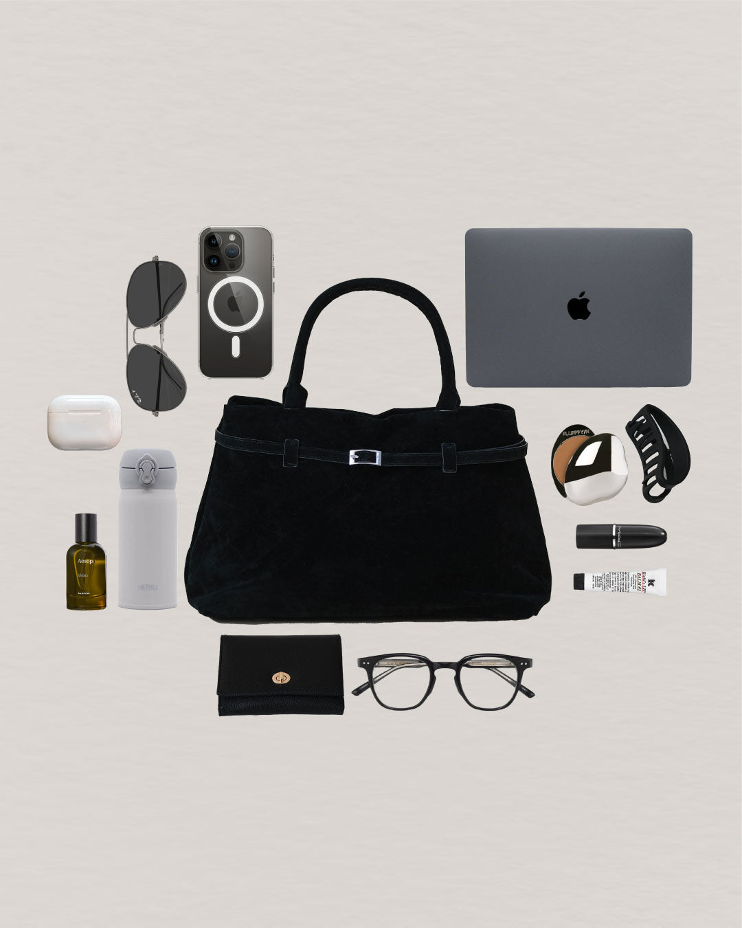 The Elegant Suede Bag In Classic Black