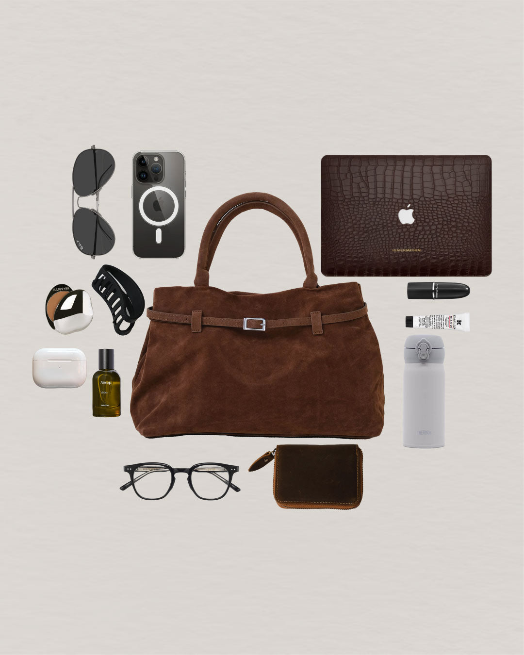 The Elegant Suede Bag In Dark Brown