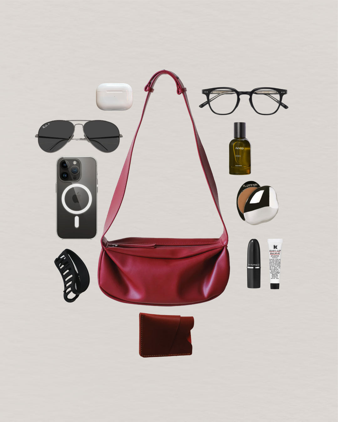PU Soft Leather Pillow Bag in Ancora Red