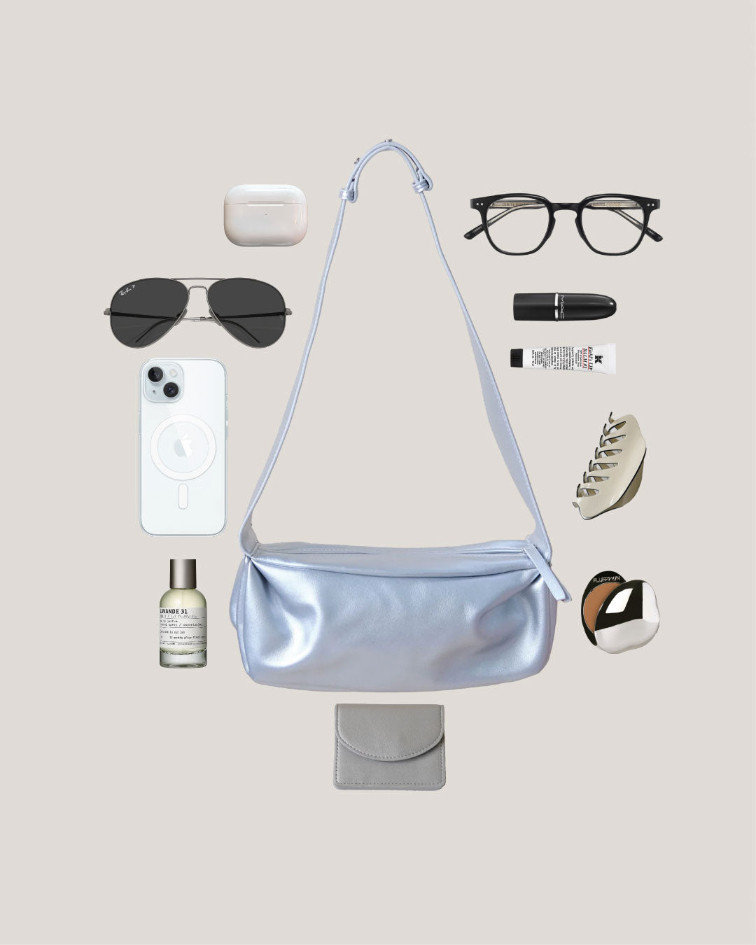 PU Soft Leather Pillow Bag in Silver