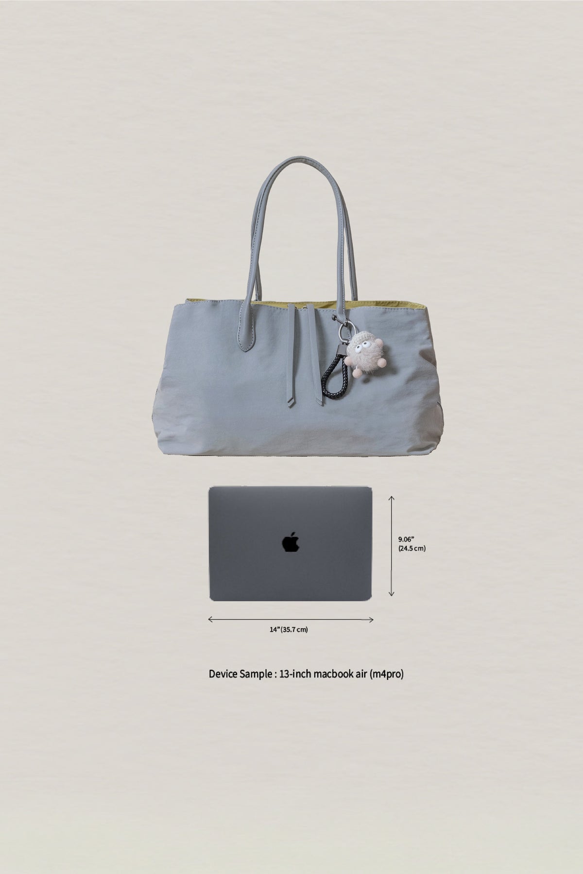 Classic Flow Vegan Leather Tote - Grey Yellow (With Charm)