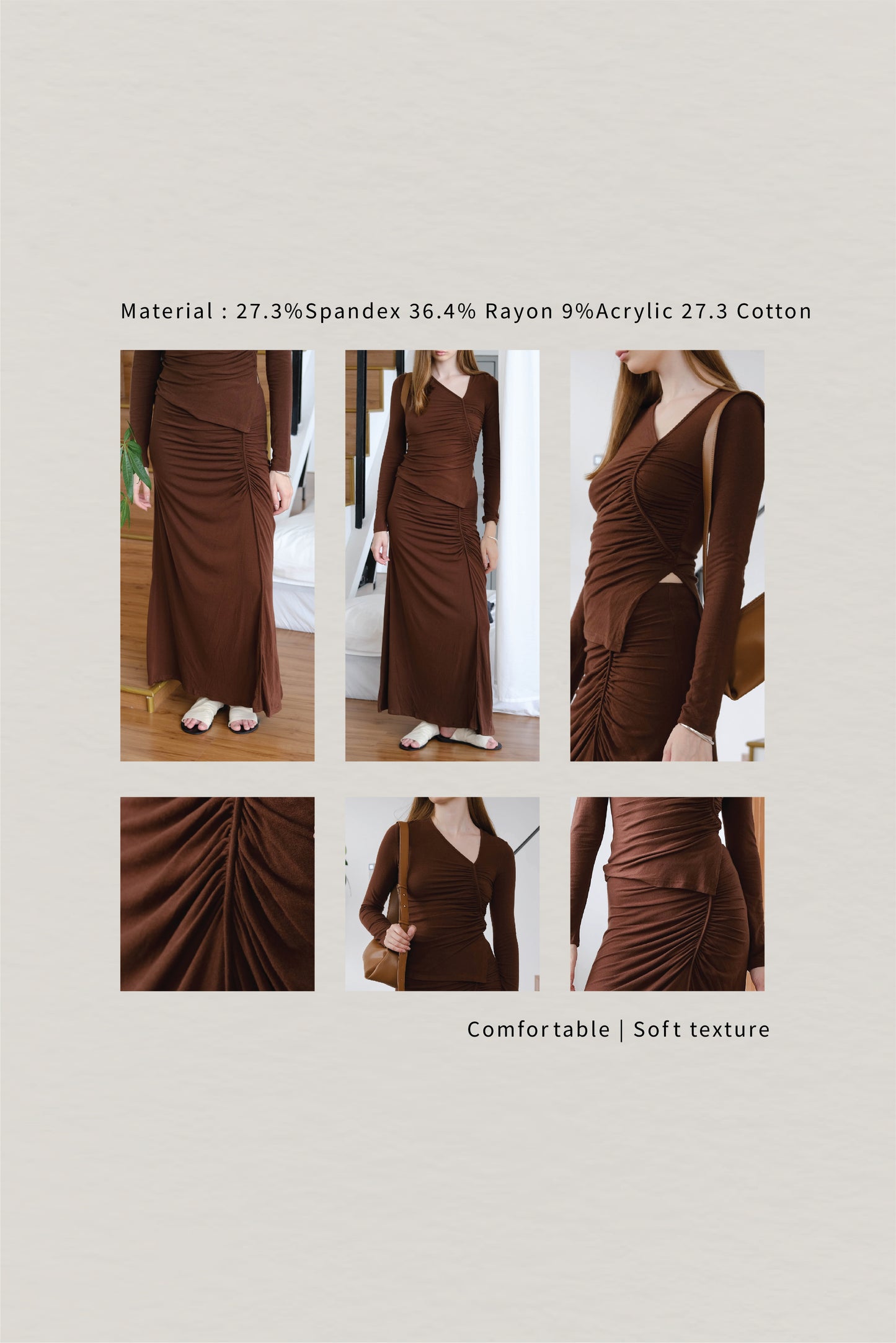 Slanted v-neck top - American Coffee