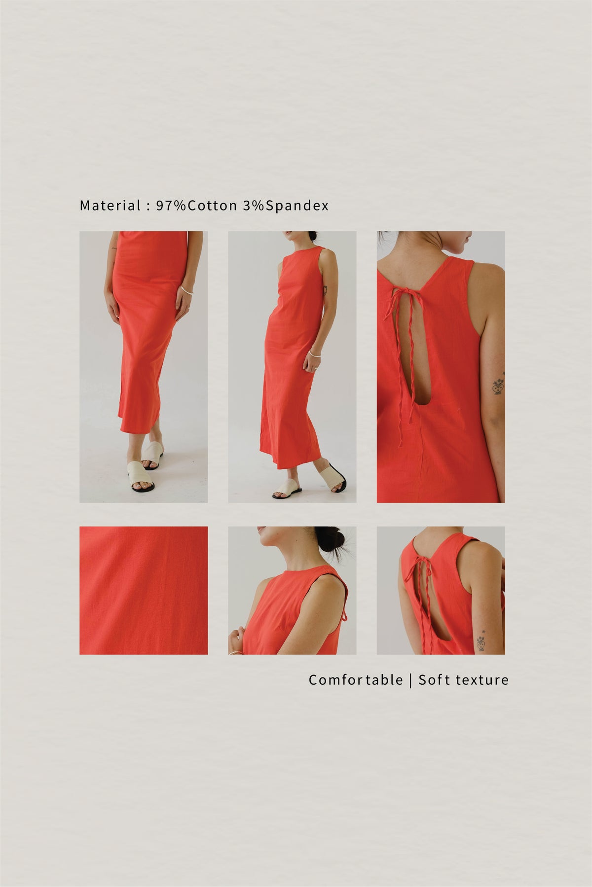 French Cotton Linen Tank Dress In Orange