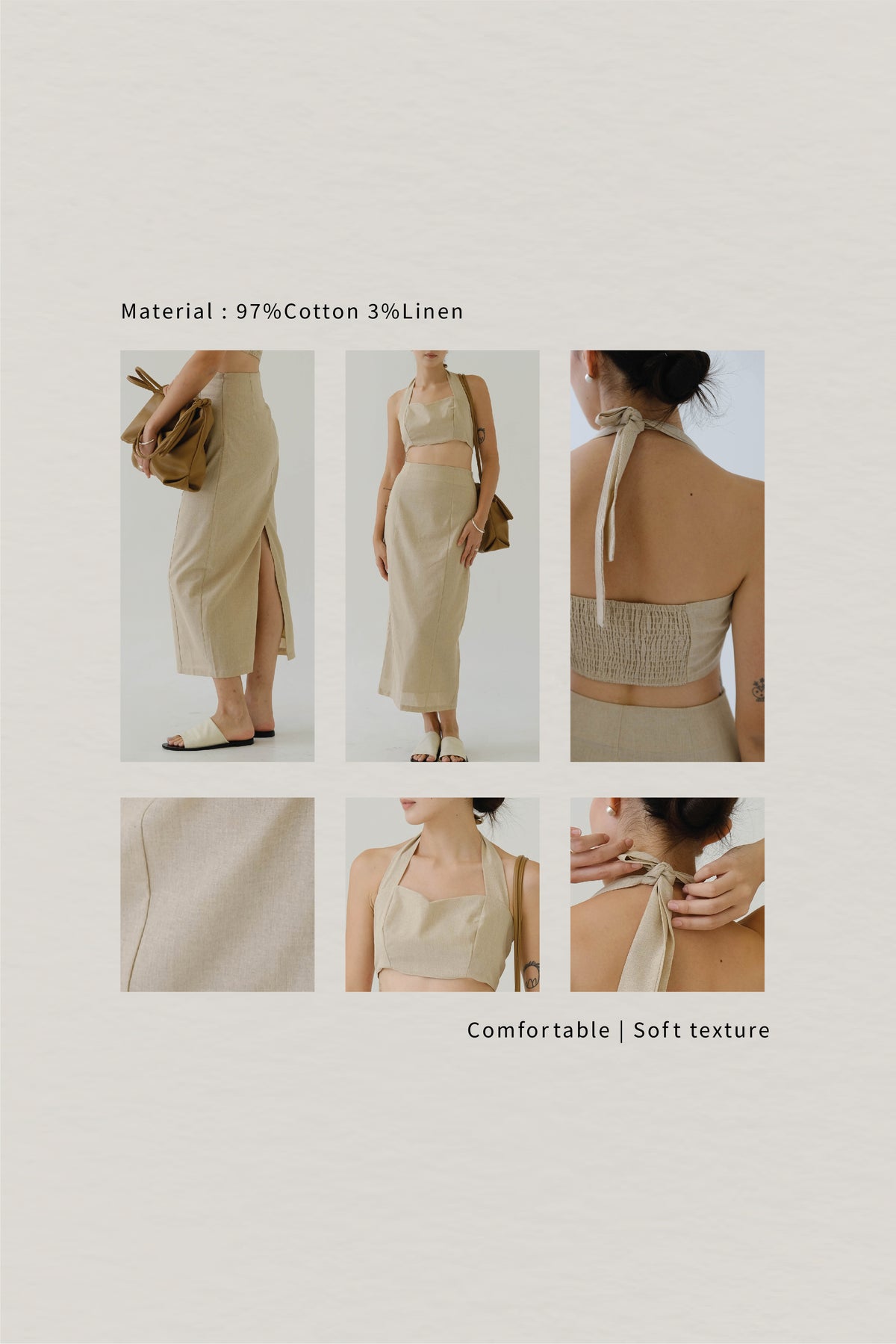 Khaki Tie Neck Back Tops