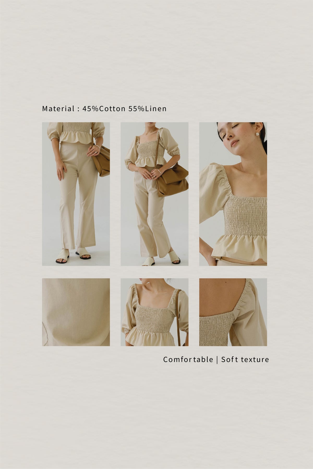 French Linen Wide Leg Pants In Almond White