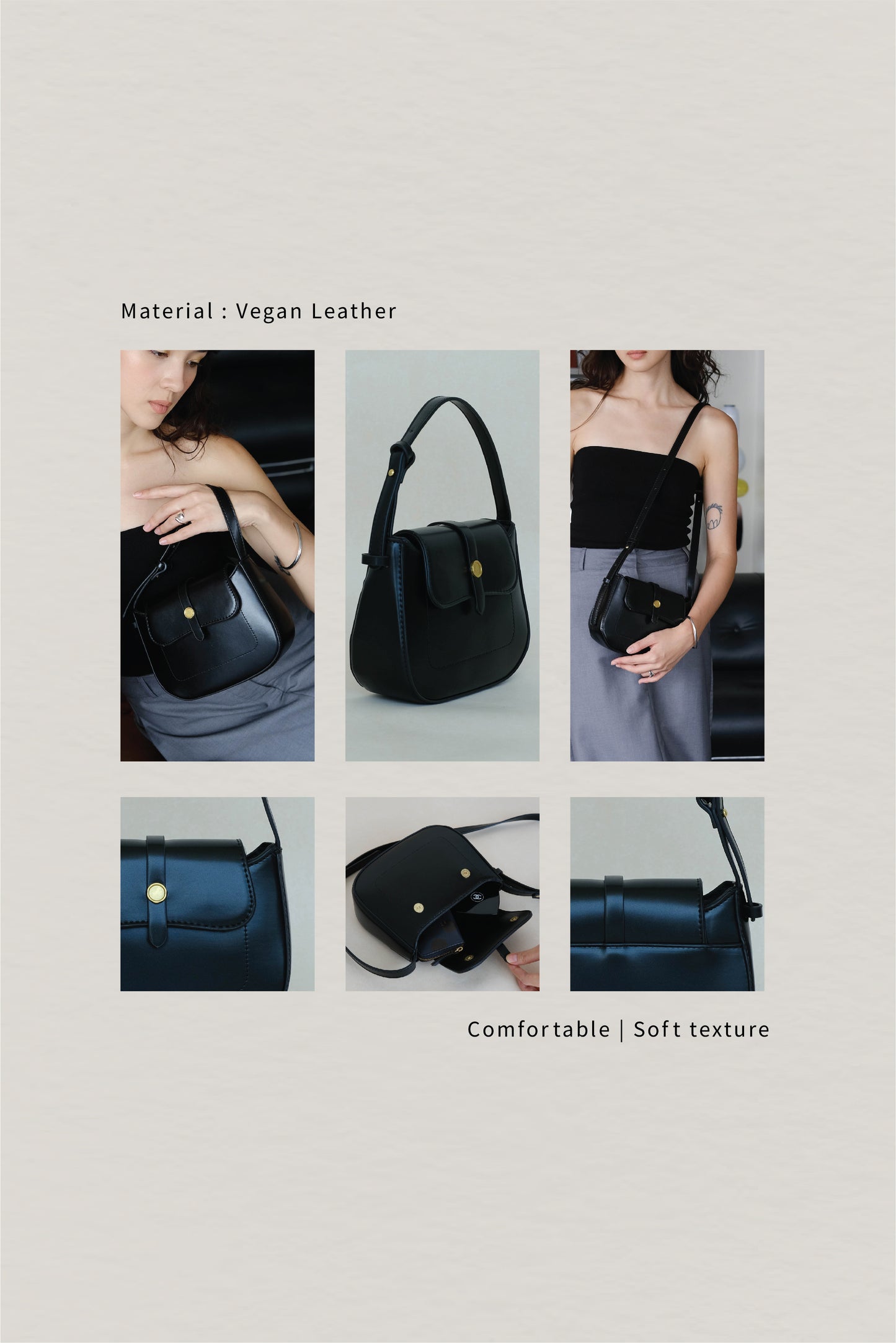 French Vintage Mini Shoulder Tote Crossbody Bag in Classic Black