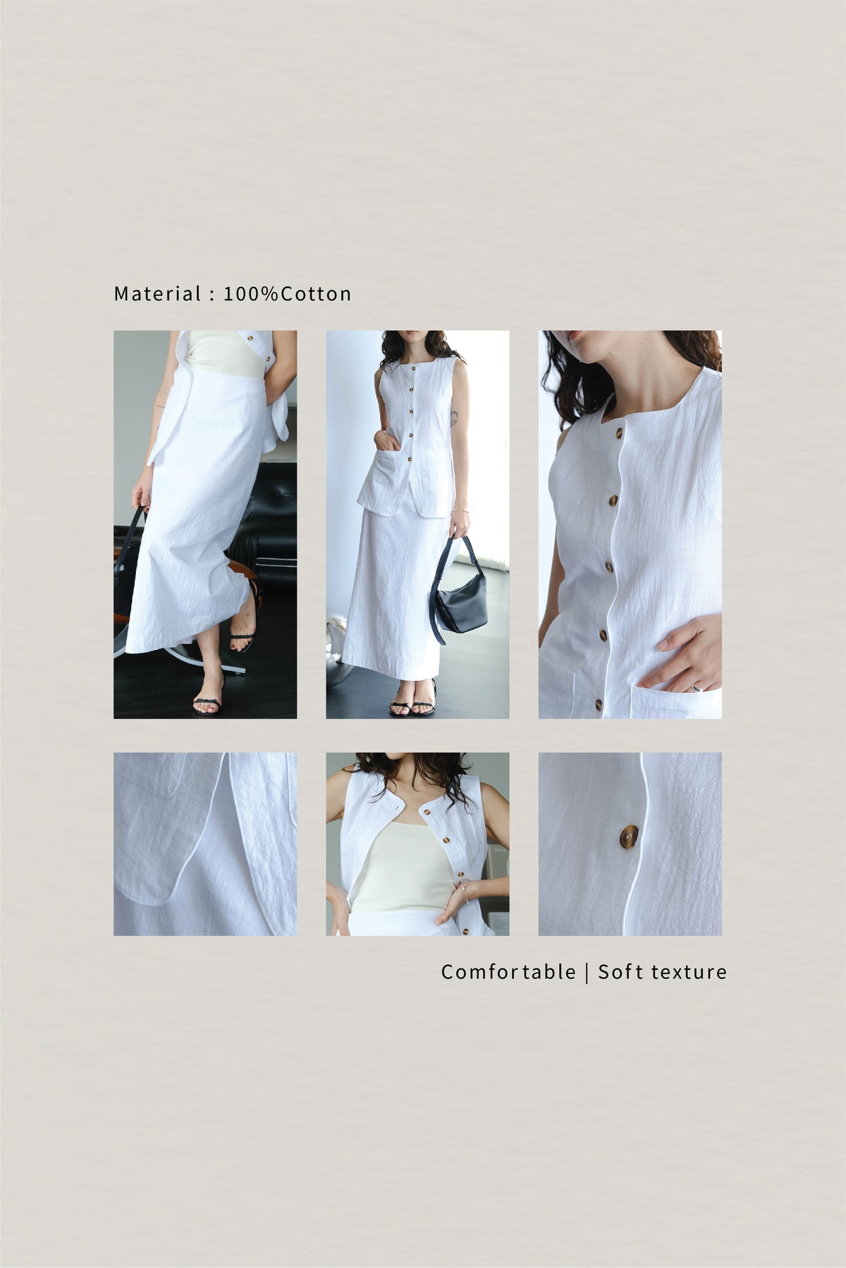 Sleeveless Vest + High Waist Skirt in Snow White Suit