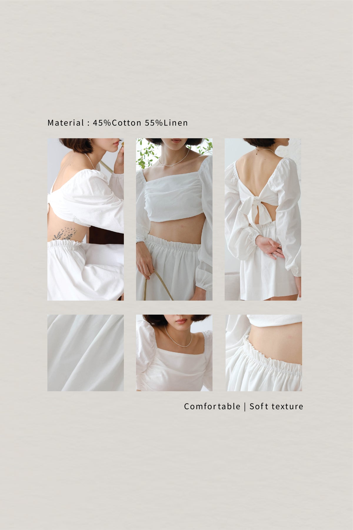 French Cotton and Linen Halter Top + Pleated High Waist Skirt