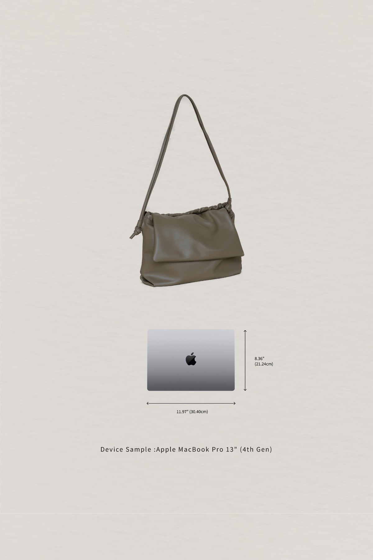 Drawstring Pleated Large Capacity Shoulder Bag in Mud Color
