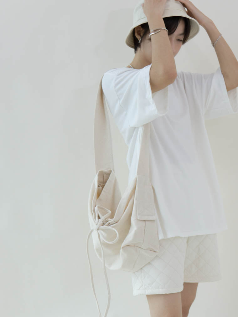 Lace canvas bag cream white