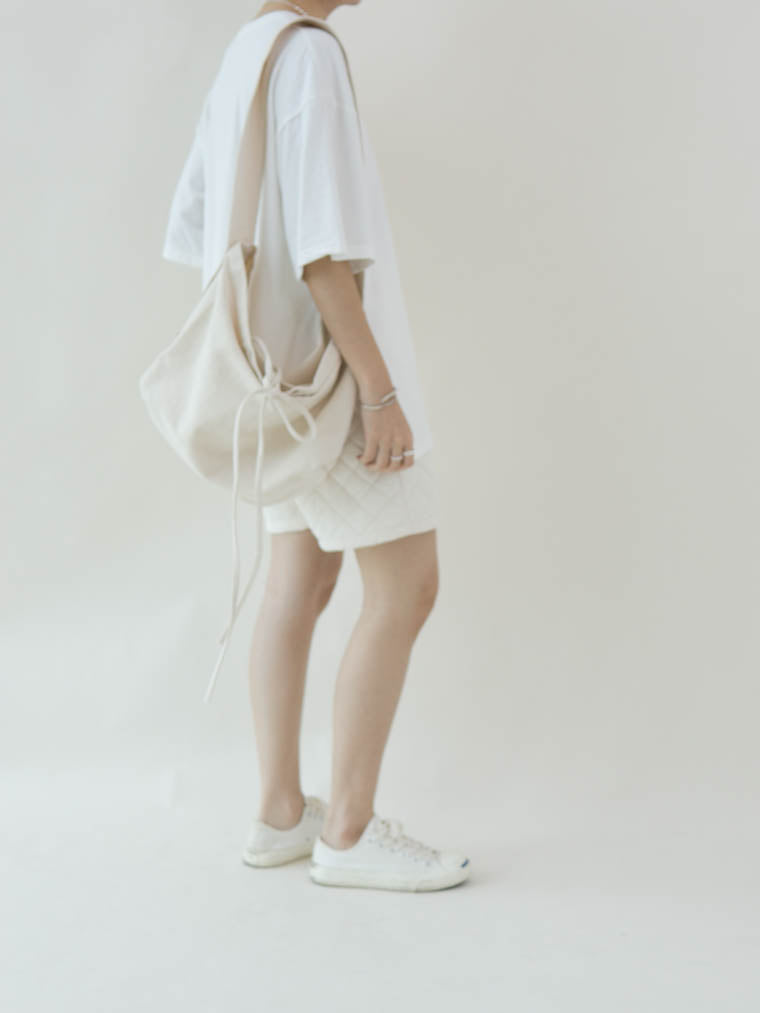 Lace canvas bag cream white