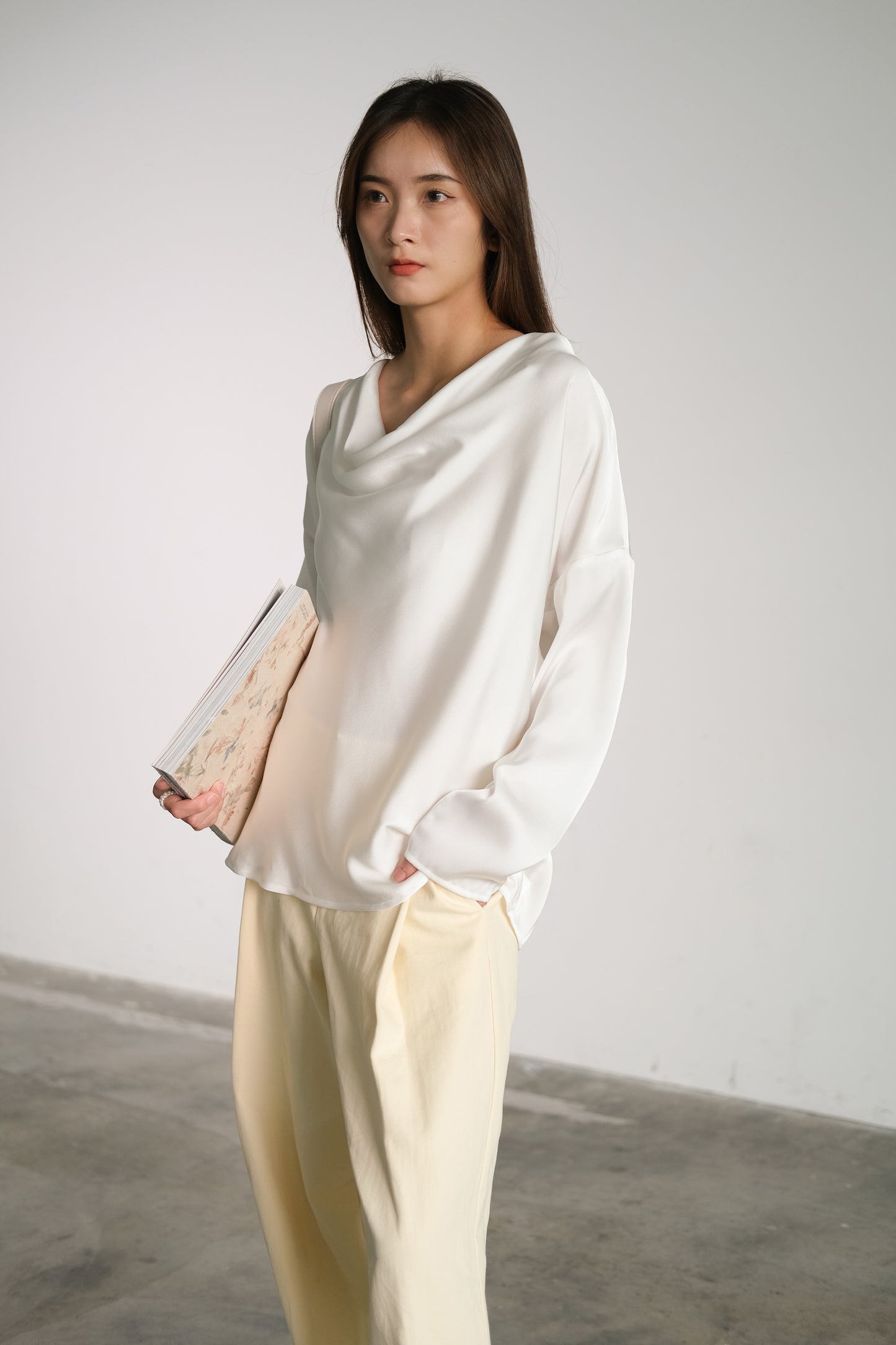 長袖經典緞面長袖襯衫