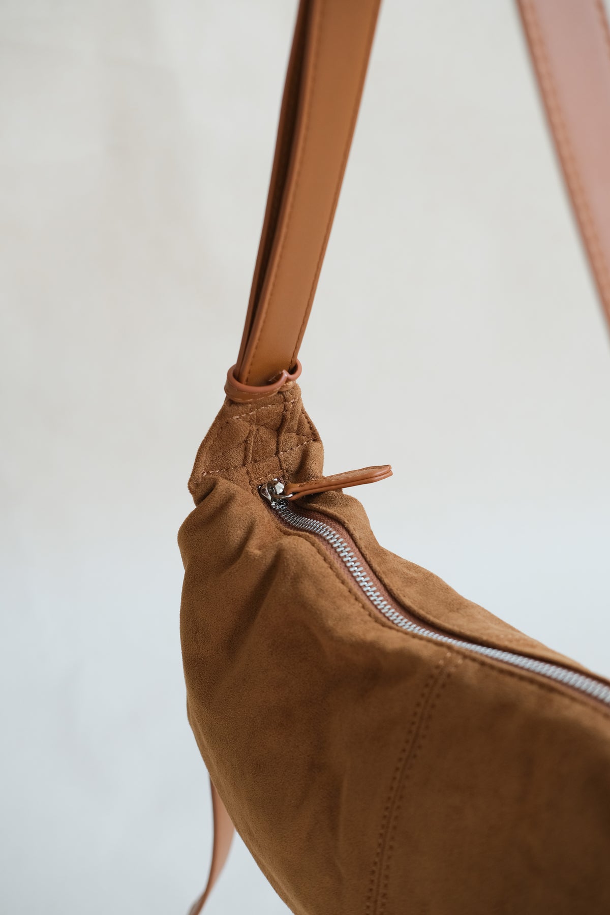 Vintage Suedette Dumpling Bag in Camel