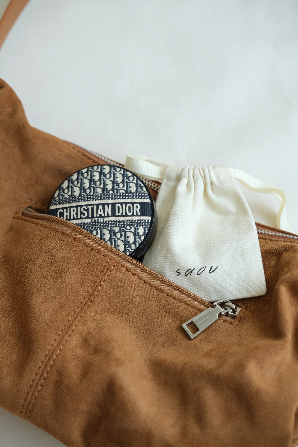 Vintage Suedette Dumpling Bag in Camel