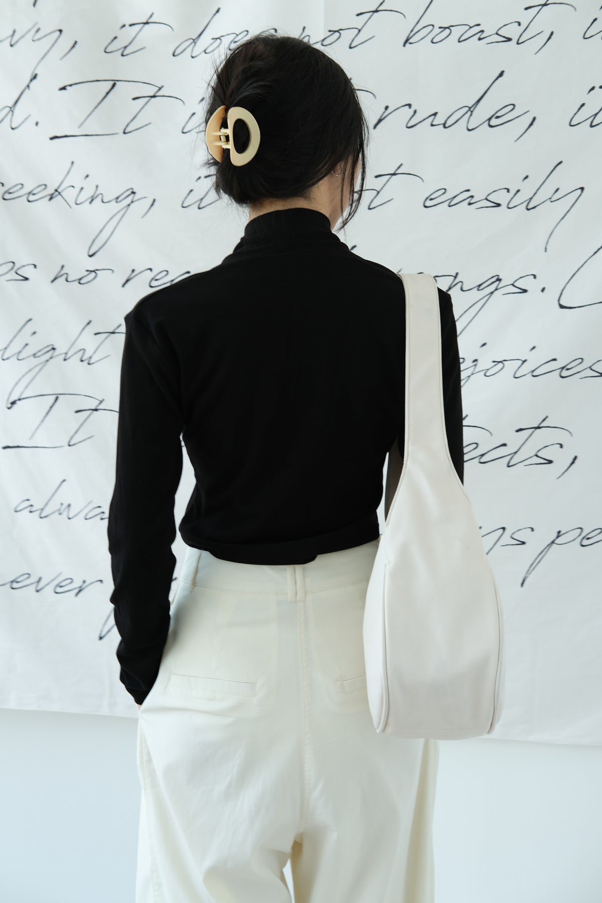 PU Shoulder handbag in cream white