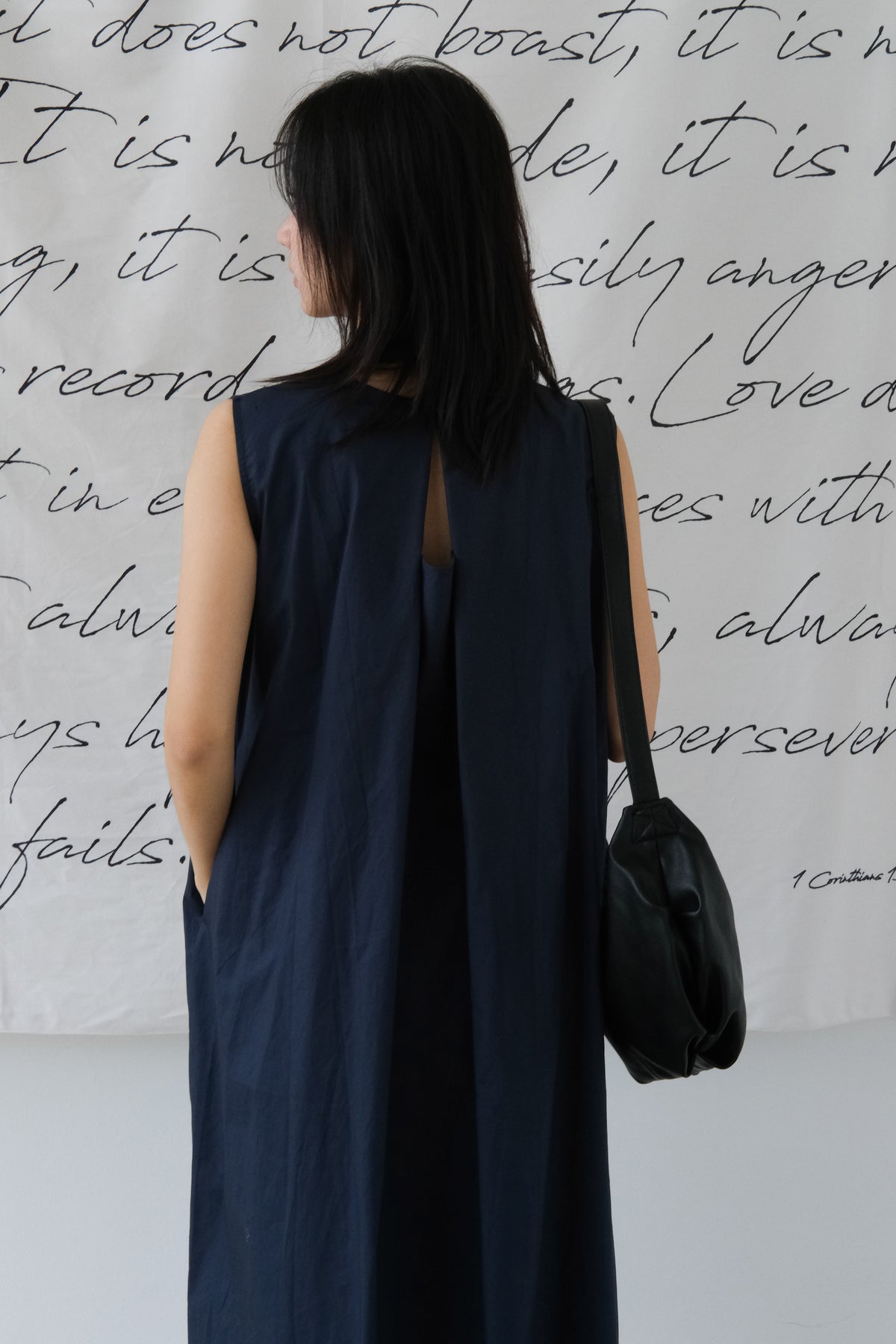 Loose backless sleeveless dress in dark blue