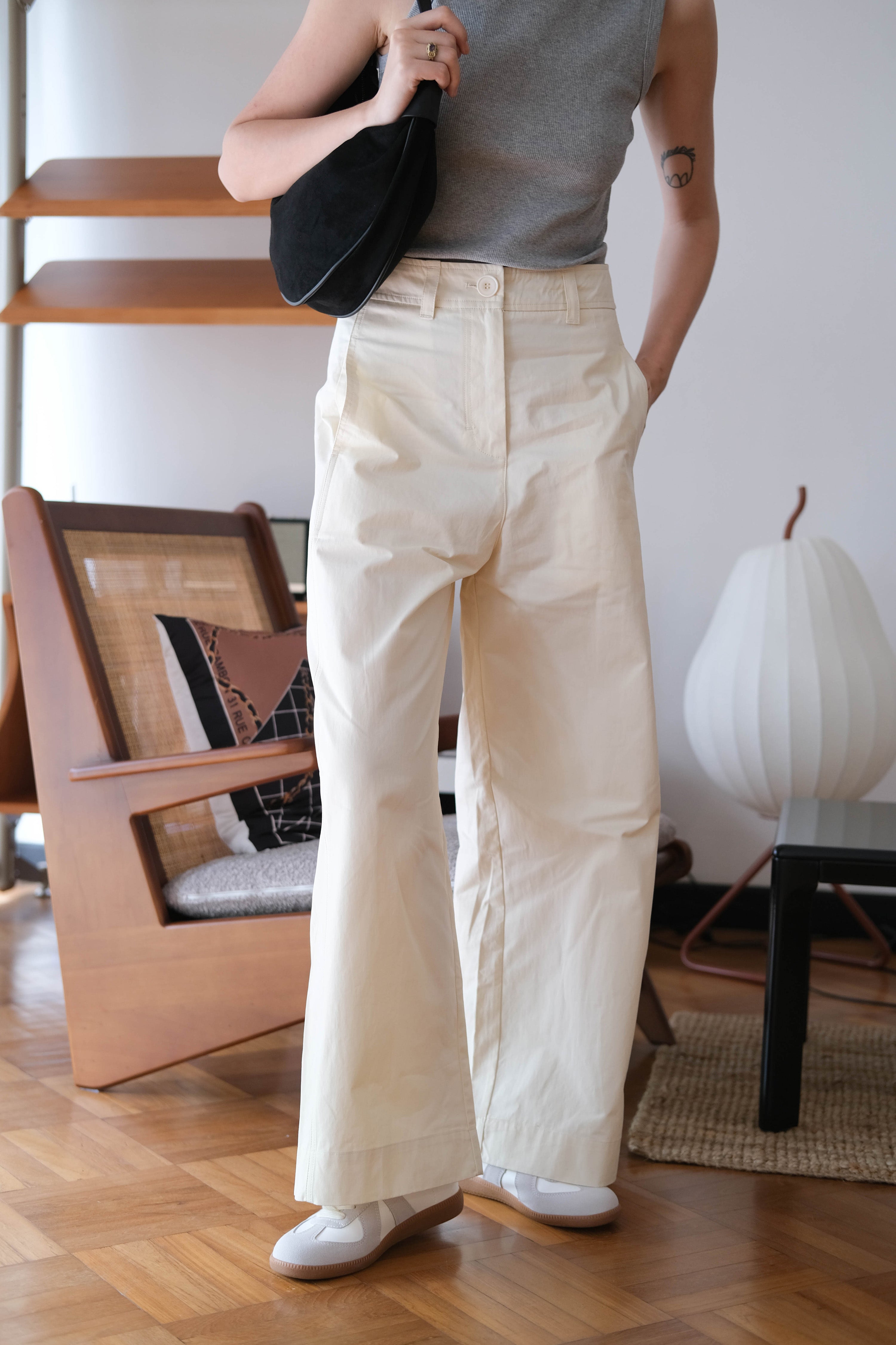 Loose and Slim Drape Slacks in Cream White – S A O U